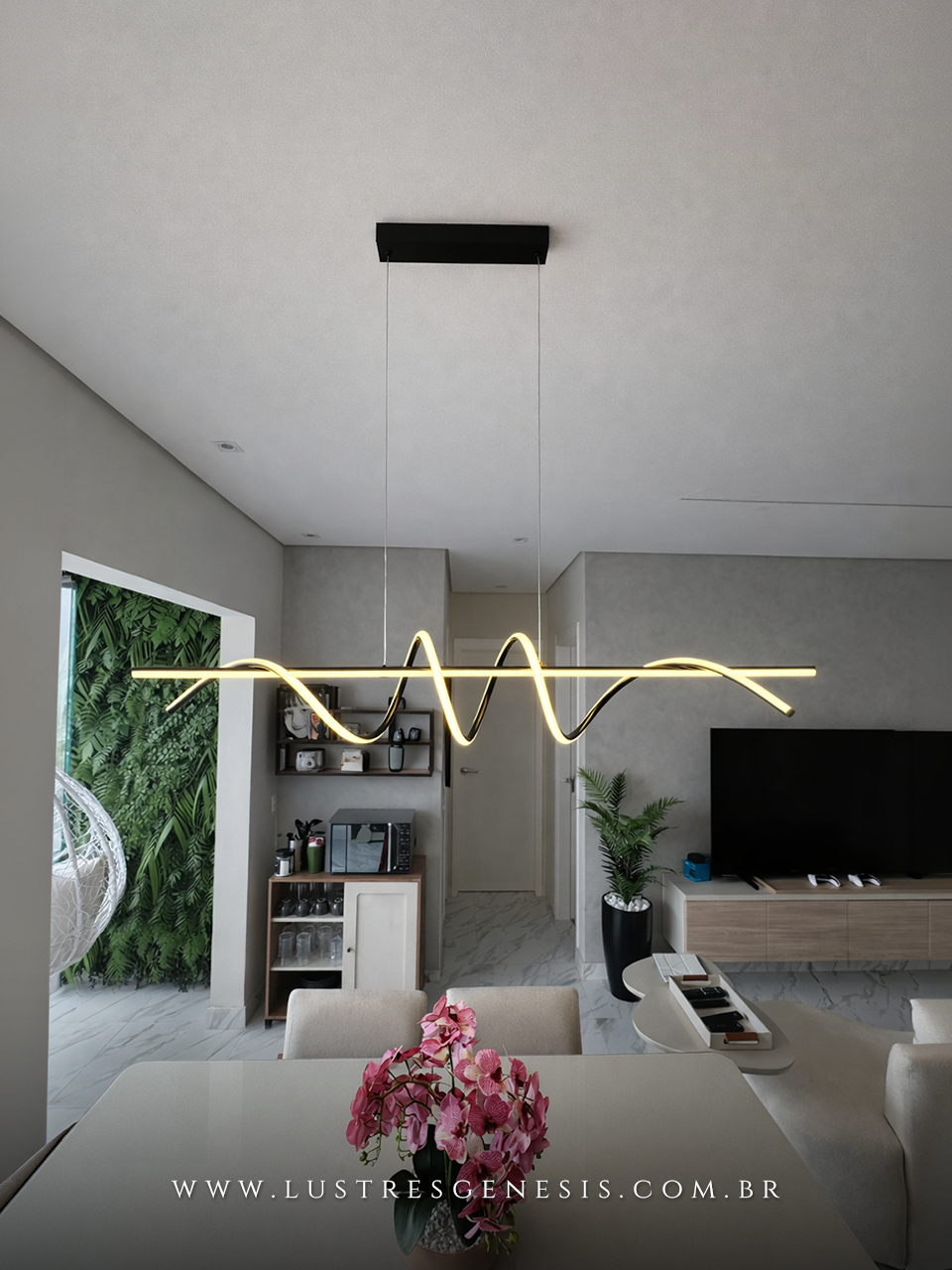Lustre Pendente Moderno de LED Zeon Preto com design ondulado, ideal para sala de jantar, quartos e sala de estar. DCD03039  Lustres G&ecirc;nesis - o melhore site da Internet para comprar Lustre